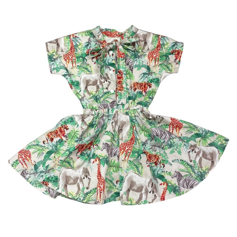 Kainku Girls 4-5 Jungle Animal Safari Print Dress Short Sleeved Handmade